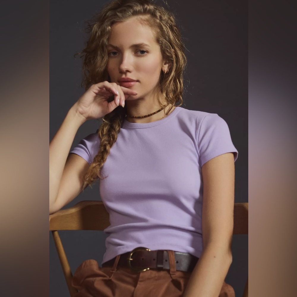 Maeve Lilac Short-Sleeve Crop Top